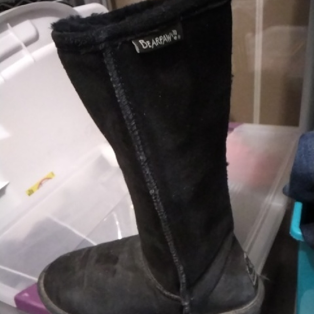 BearPaw Black Suede Tall Fleece-Lined Boot